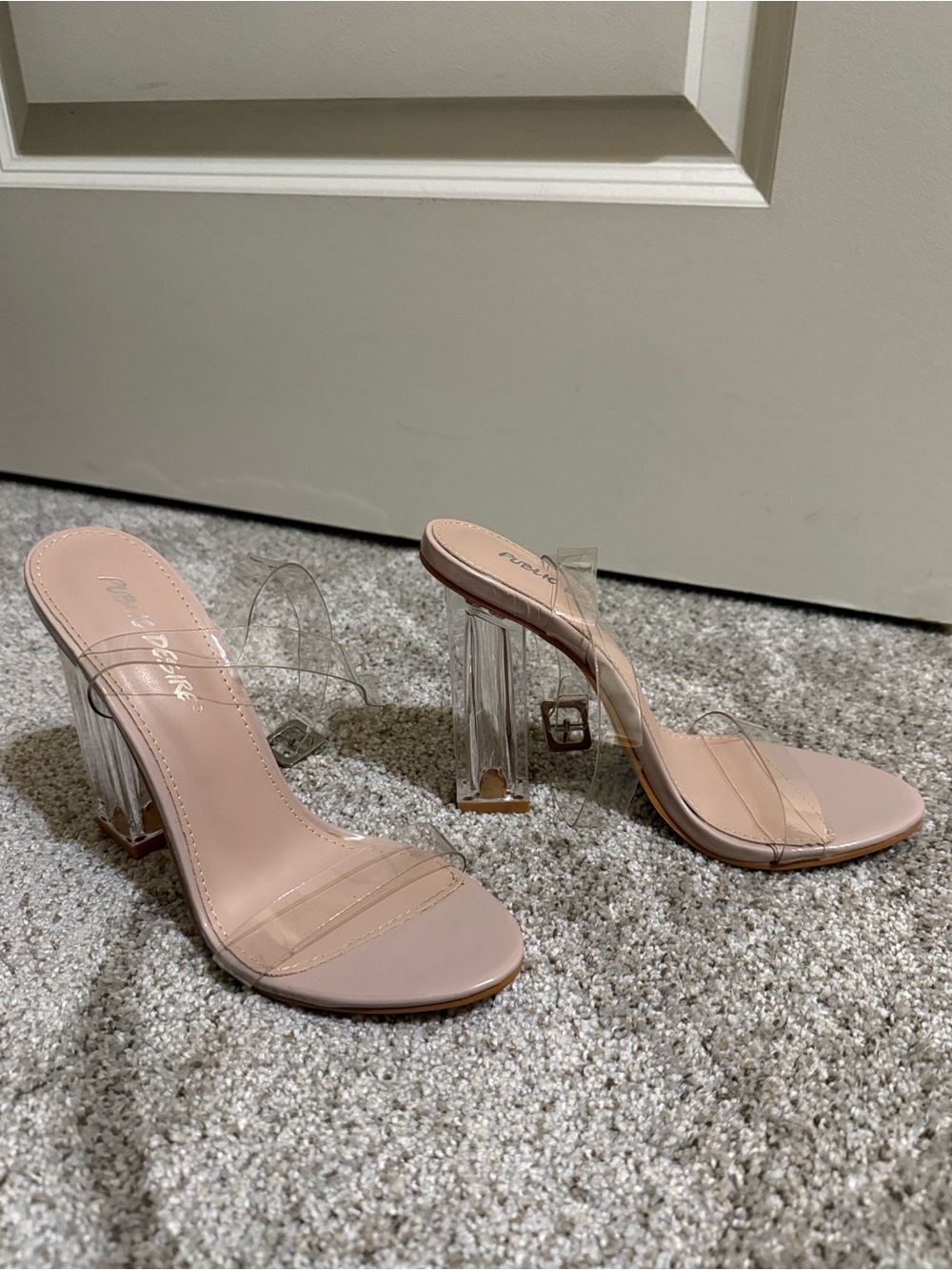 Clear Strap Nude Block Heel Sandals - Public Desire